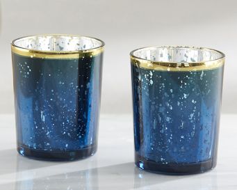 Portacandele “Blue Mercury Glass” (set da 4)