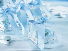 Scatoline porta confetti con fiori, strass e fiocco - Azzurro